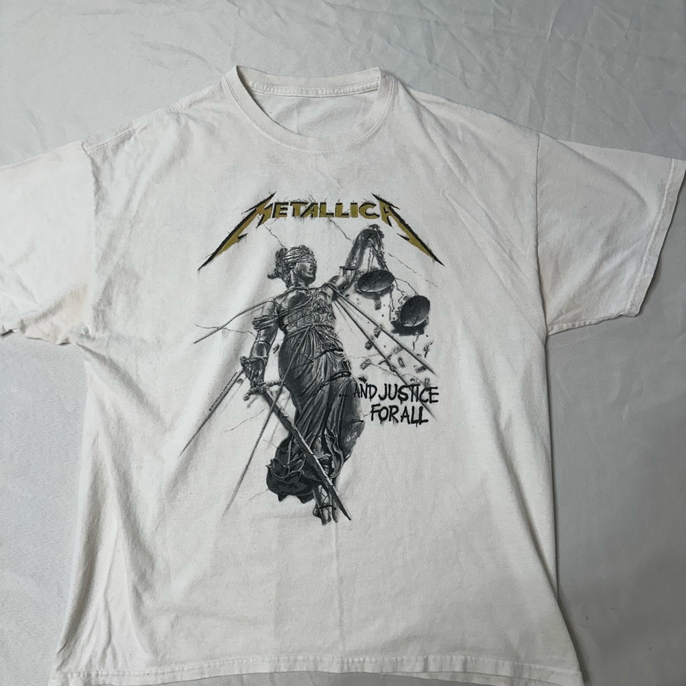 Vintage Metallica ….And Justice For All White T Shirt Size large Rock Metal
